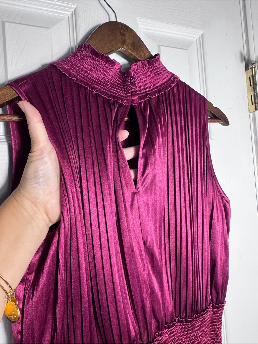 Nanette Lepore Bali Orchid Pleated Mock Neck Smocked Midi Dress Size 8 MSRP $148 - Picture 5 of 7
